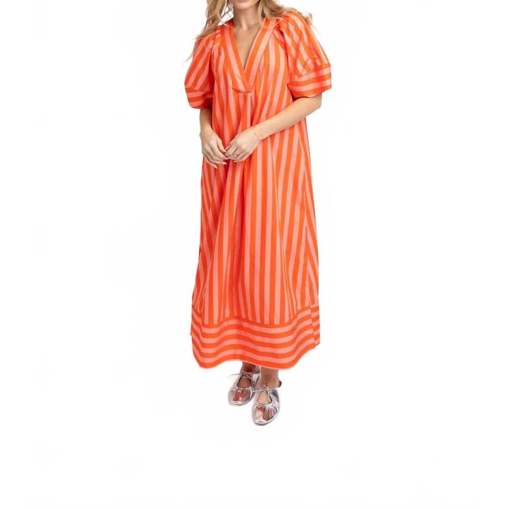NEW KARLIE v-neck signature maxi dress in coral stripe